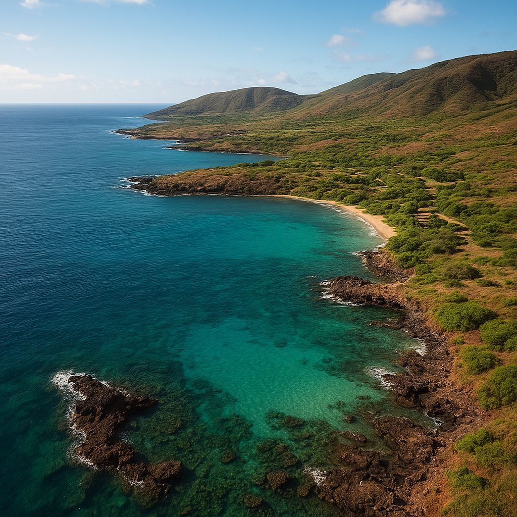 Manele Bay, Lanai, Hawaii Cruise Port - overhead view of the Manele Bay itinerary stop located in the Hawaii cruising region