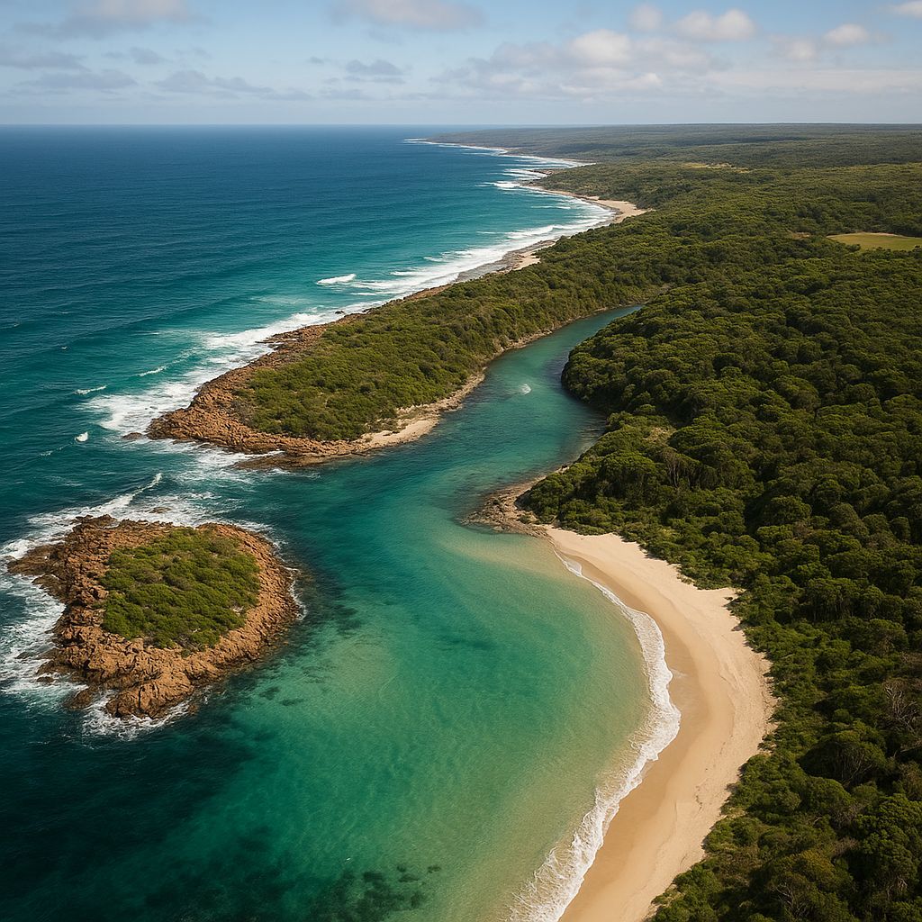 Margaret River Australia Cruise Port - overhead view of the Margaret River itinerary stop located in the South Pacific - Australia cruising region