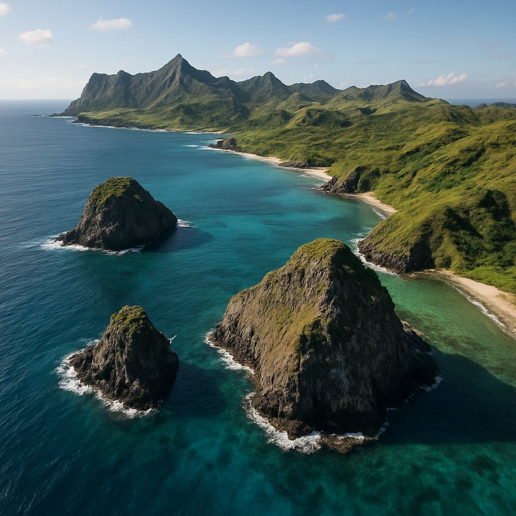 Marotiri (bass Rocks), Austral Islands, French Polynesia Cruise Port - overhead view of the Marotiri itinerary stop located in the South Pacific cruising region