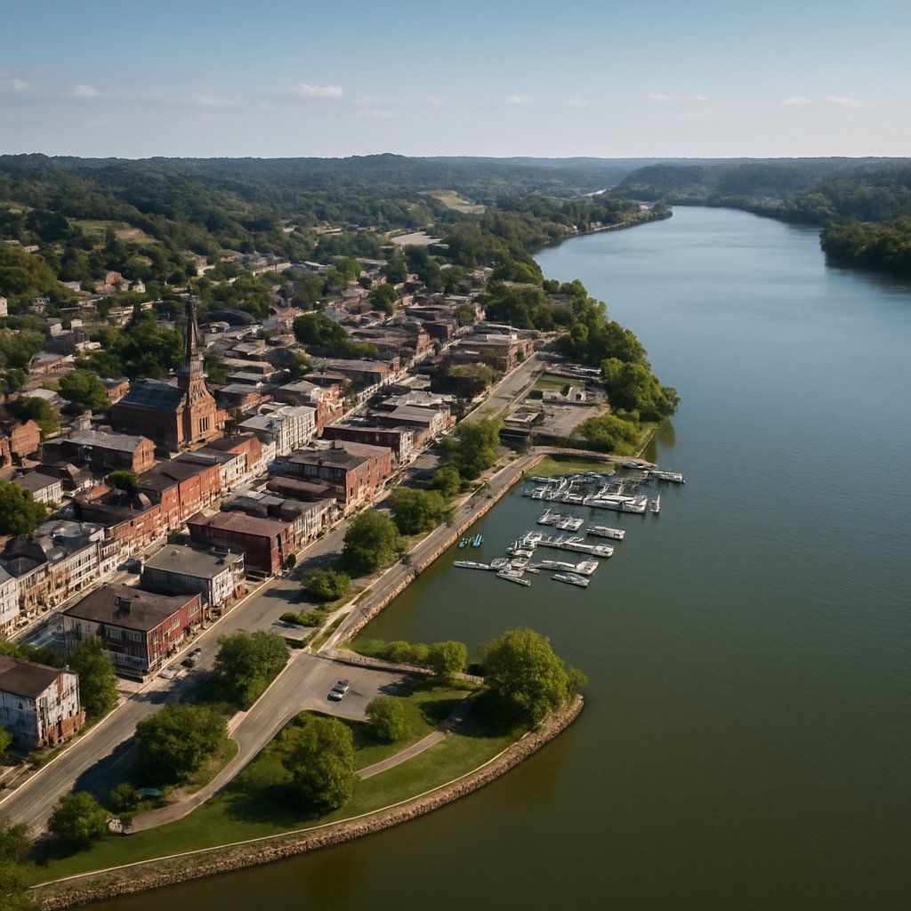 Maysville, Kentucky Cruise Port - overhead view of the Maysville itinerary stop located in the River Cruises - United States cruising region