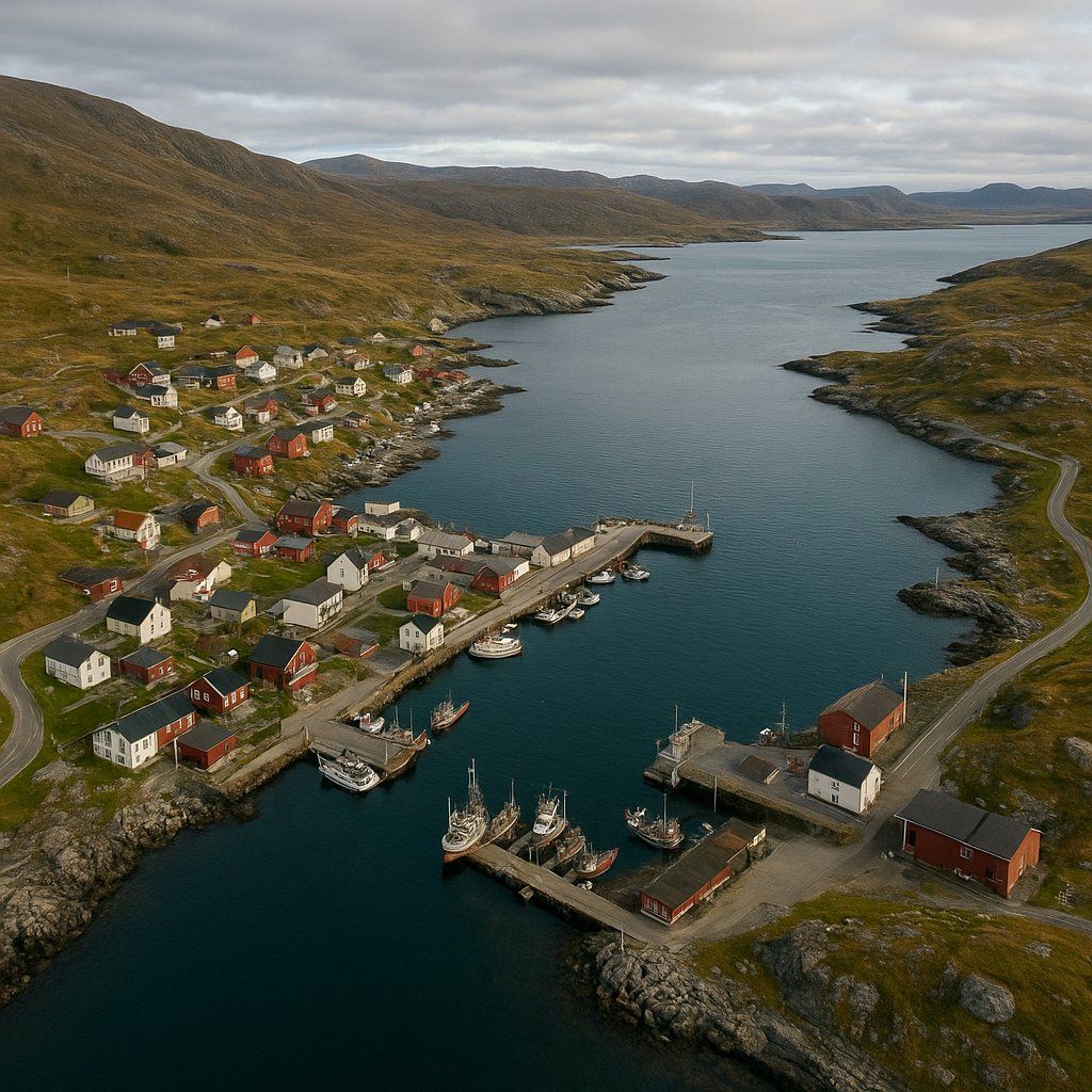 Mehamn, Norway Cruise Port - overhead view of the Mehamn itinerary stop located in the Europe - Northern Europe cruising region
