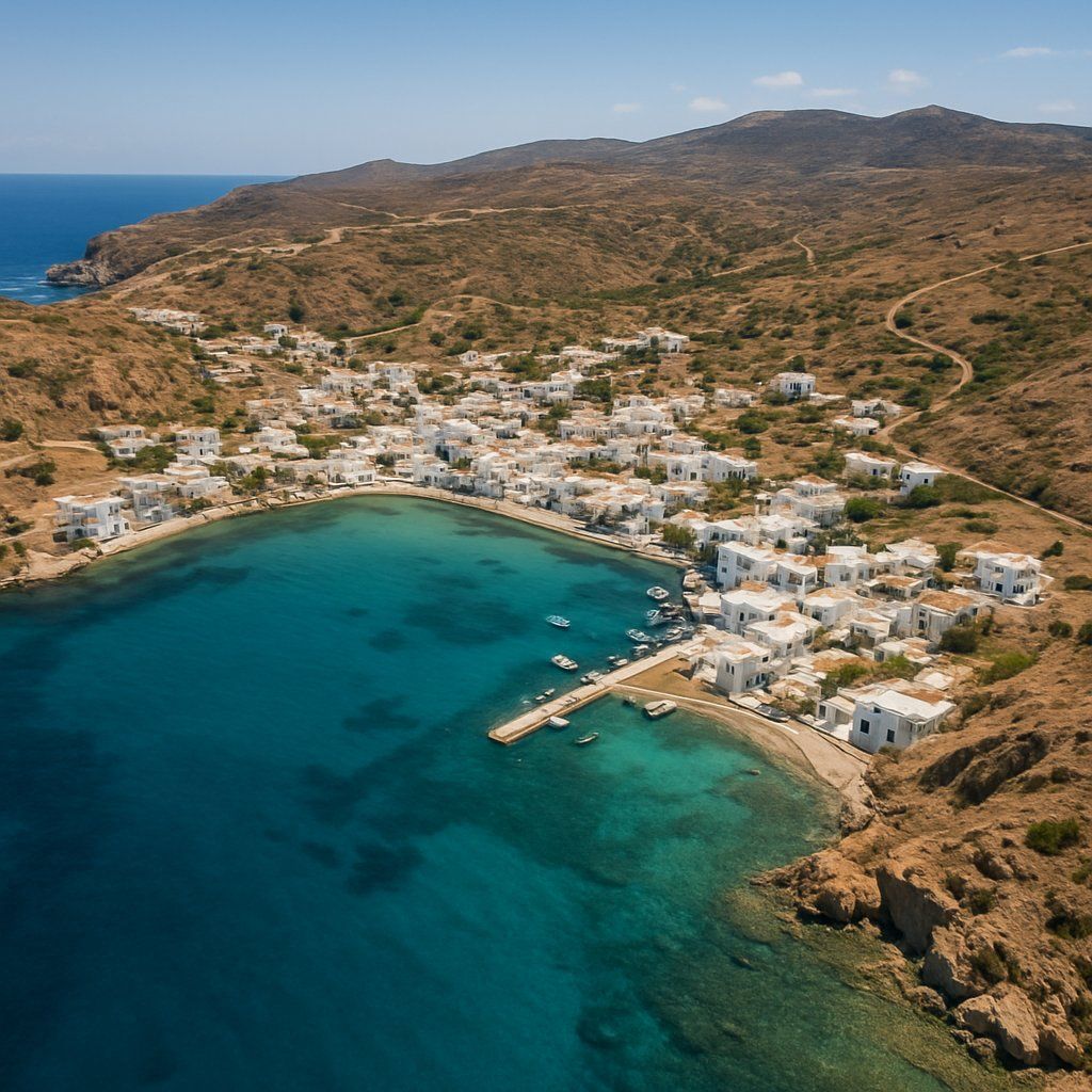 Milos, Greece Cruise Port - overhead view of the Milos itinerary stop located in the Europe - Eastern Europe cruising region