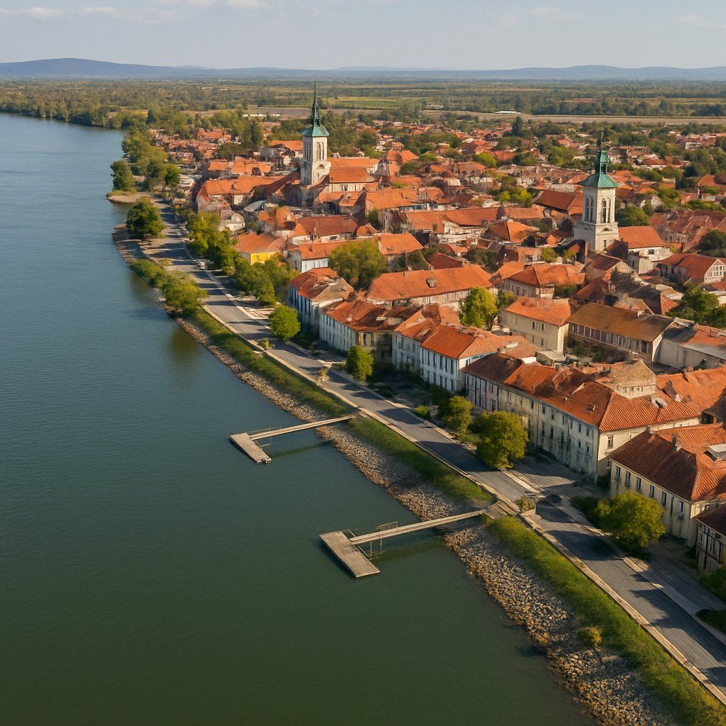 Mohacs (pecs), Hungary Cruise Port - overhead view of the Mohacs itinerary stop located in the Europe - Eastern Europe cruising region