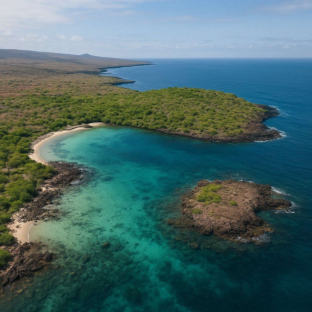 Mosquera Islet, Galapagos Cruise Port - overhead view of the Mosquera Islet itinerary stop located in the Galapagos cruising region