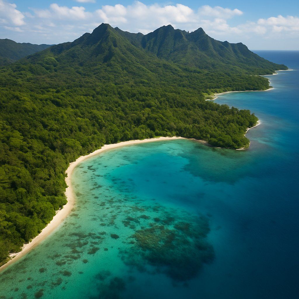 Motu Vaiamanu, Raivavae, Austral Islands Cruise Port - overhead view of the Motu Vaiamanu itinerary stop located in the South Pacific cruising region