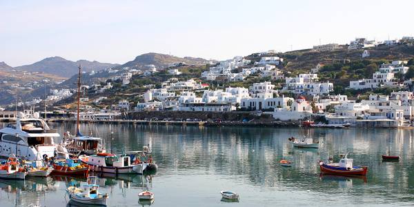 Mykonos, Greece Cruise Port - overhead view of the Mykonos itinerary stop located in the Europe - Eastern Europe cruising region