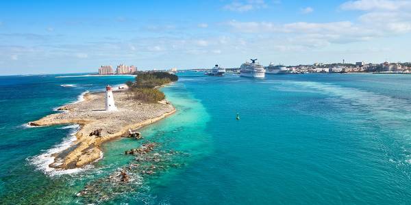 Nassau, Bahamas Cruise Port - overhead view of the Nassau itinerary stop located in the Caribbean - Bahamas cruising region