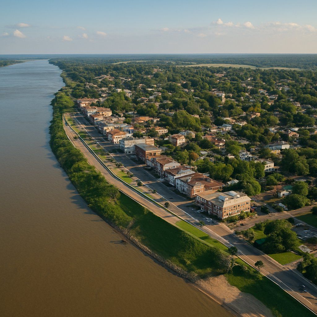 Natchez, Mississippi Cruise Port - overhead view of the Natchez itinerary stop located in the River Cruises - United States cruising region