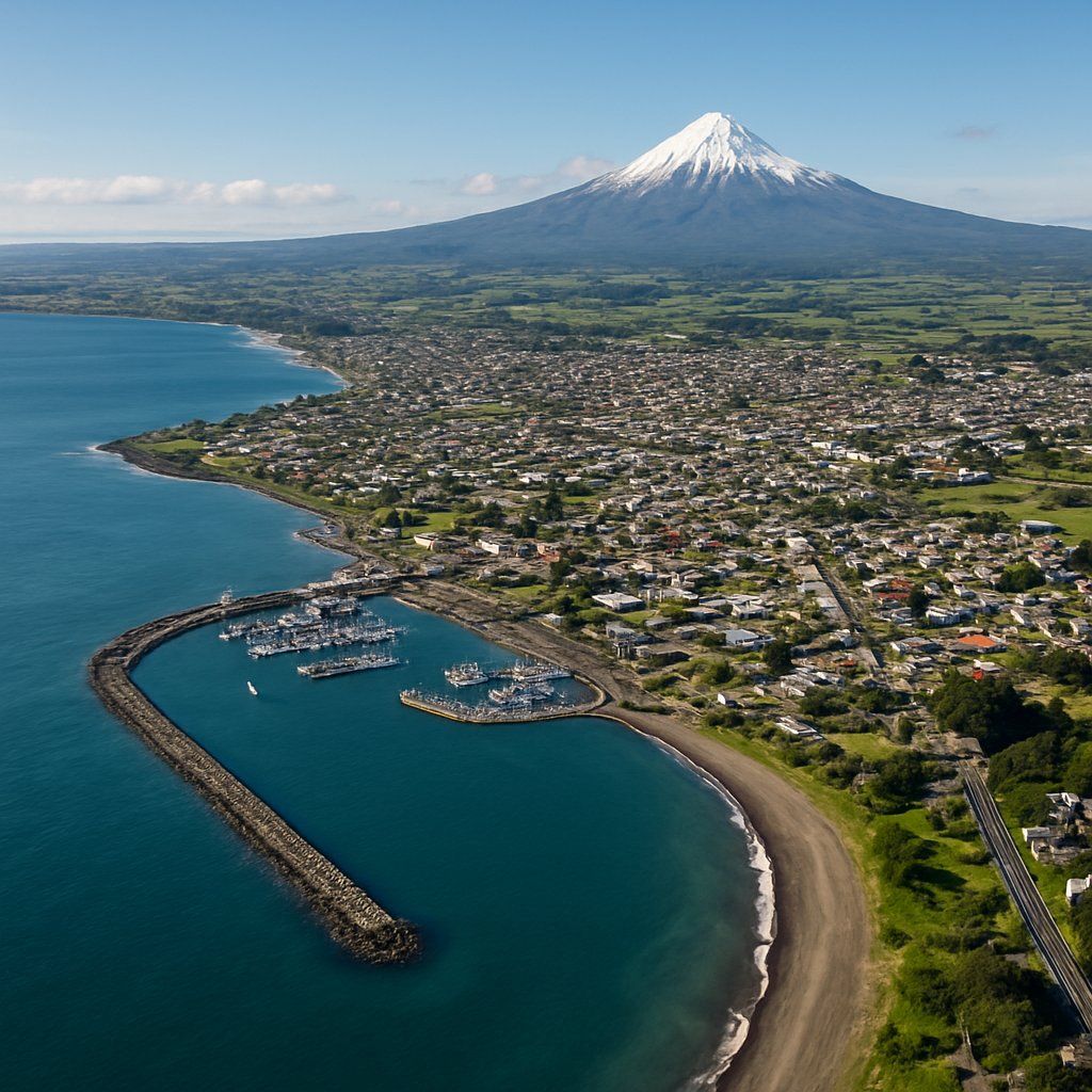 New Plymouth, New Zealand Cruise Port - overhead view of the New Plymouth itinerary stop located in the South Pacific - Australia cruising region