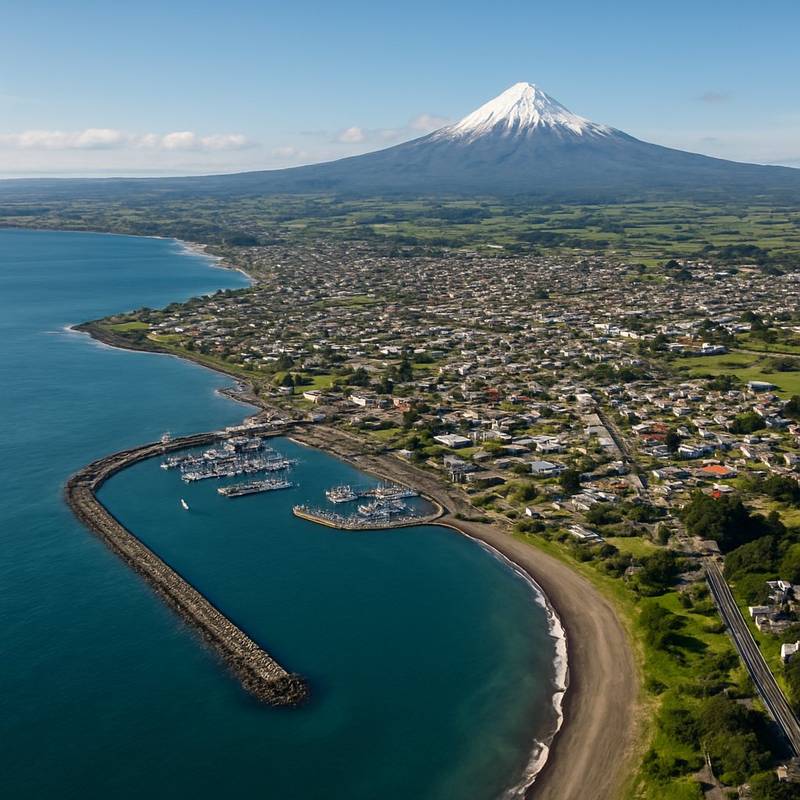 New Plymouth, New Zealand Cruise Port - overhead view of the New Plymouth itinerary stop located in the South Pacific - Australia cruising region