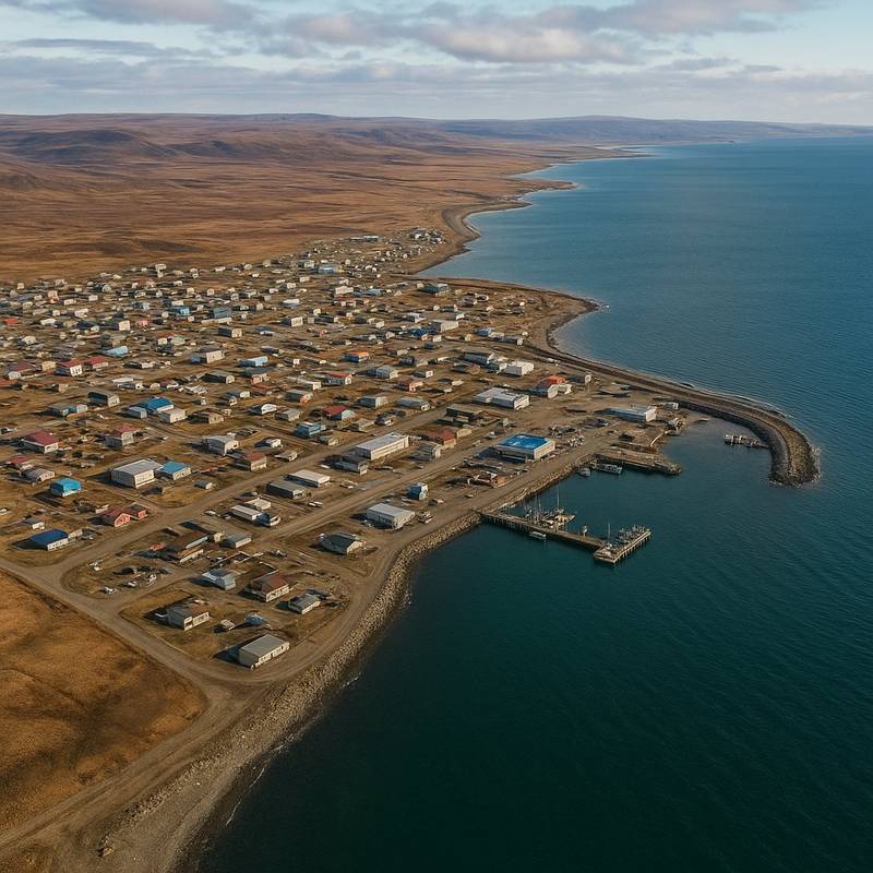 Nome, Alaska Cruise Port - overhead view of the Nome itinerary stop located in the Alaska cruising region