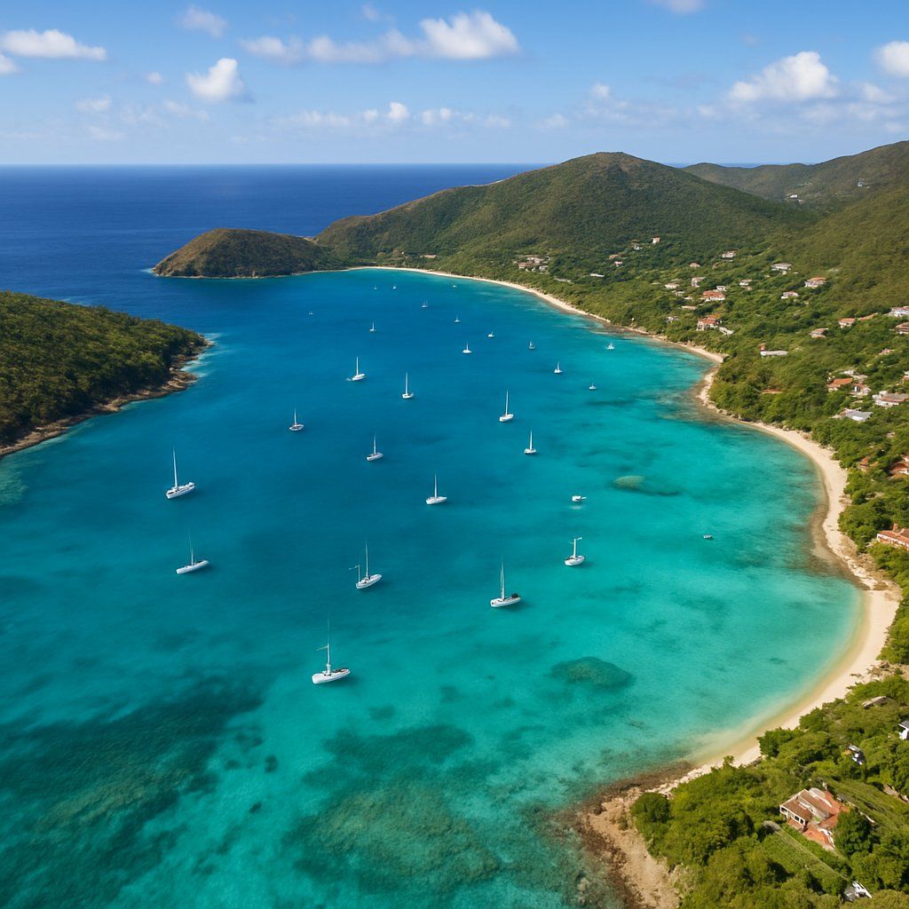 North Sound, Virgin Gorda, B.v.i. Cruise Port - overhead view of the North Sound itinerary stop located in the Caribbean - Eastern cruising region