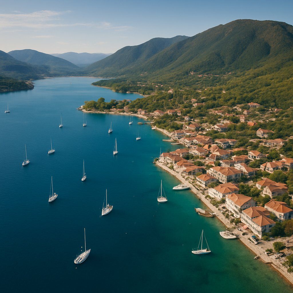 Nydri, Lefkada, Greece Cruise Port - overhead view of the Nydri itinerary stop located in the Europe - Eastern Europe cruising region