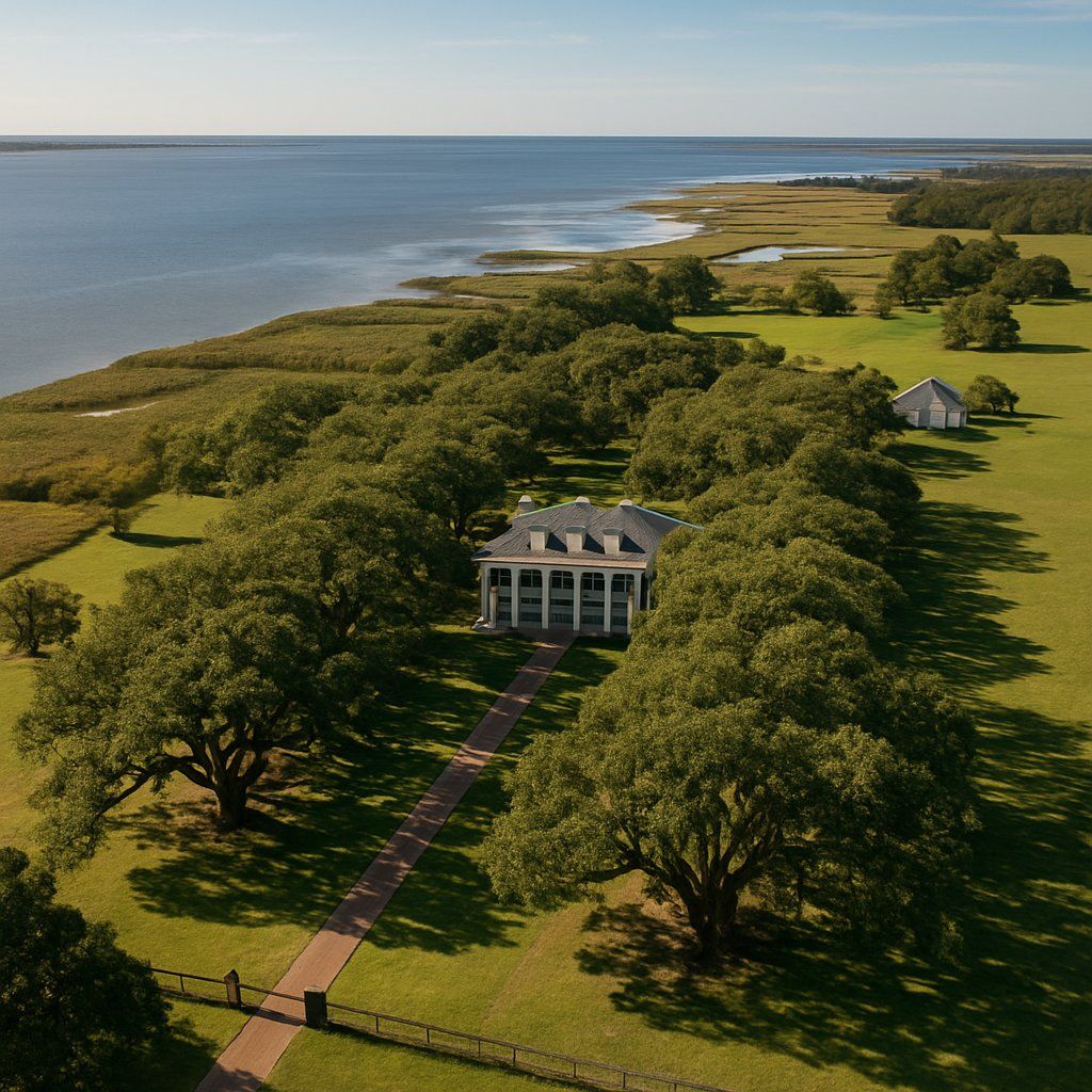 Oak Alley Plantation, Vacherie, Louisiana Cruise Port - overhead view of the Oak Alley itinerary stop located in the River Cruises - United States cruising region