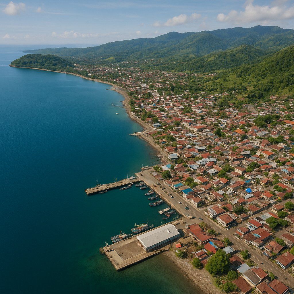 Palopo, Sulawesi, Indonesia Cruise Port - overhead view of the Palopo itinerary stop located in the South Pacific cruising region
