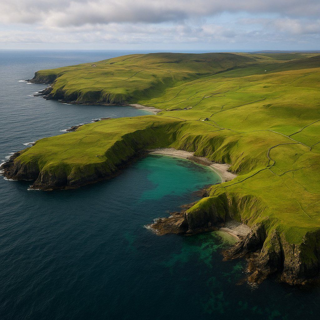 Papa Stour Shetland Islands Scotland Cruise Port - overhead view of the Papa Stour itinerary stop located in the Europe - Western Europe cruising region