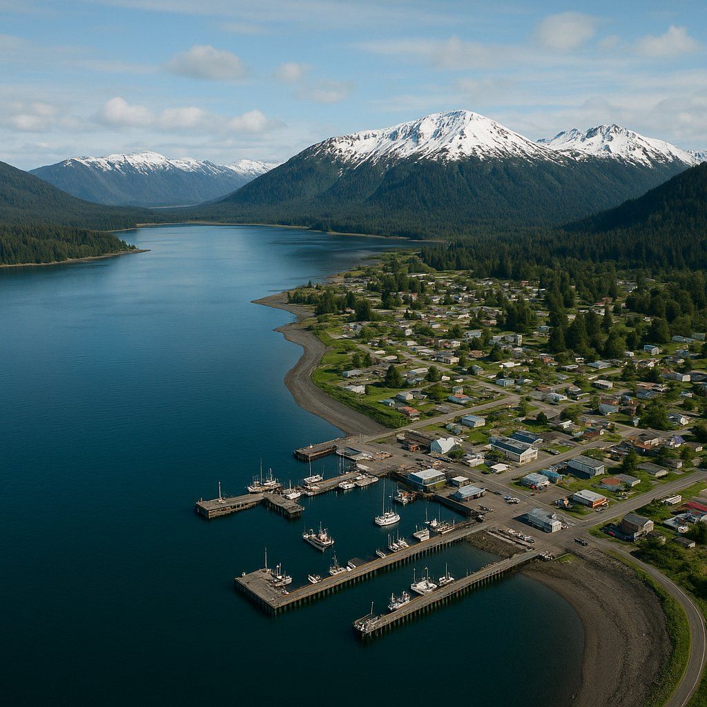 Petersburg, Alaska Cruise Port - overhead view of the Petersburg itinerary stop located in the Alaska cruising region