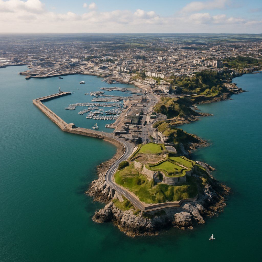 Plymouth, England Cruise Port - overhead view of the Plymouth itinerary stop located in the Europe - Western Europe cruising region