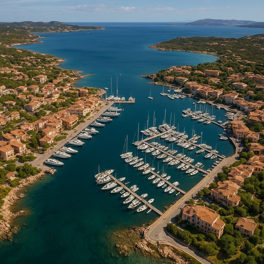 Porto Cervo Marina Sardinia Italy Cruise Port - overhead view of the Porto Cervo itinerary stop located in the Europe - Mediterranean cruising region