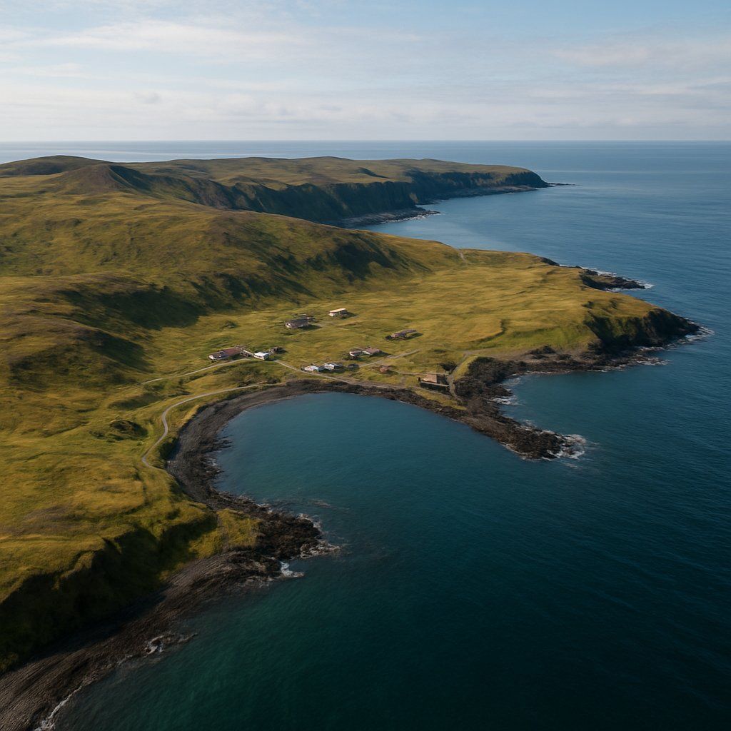 Saint George Island, Pribilof Islands, Alaska Cruise Port - overhead view of the Saint George Isl itinerary stop located in the Alaska cruising region