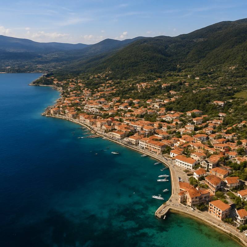 Sami, Cephalonia, Greece Cruise Port - overhead view of the Sami itinerary stop located in the Europe - Eastern Europe cruising region