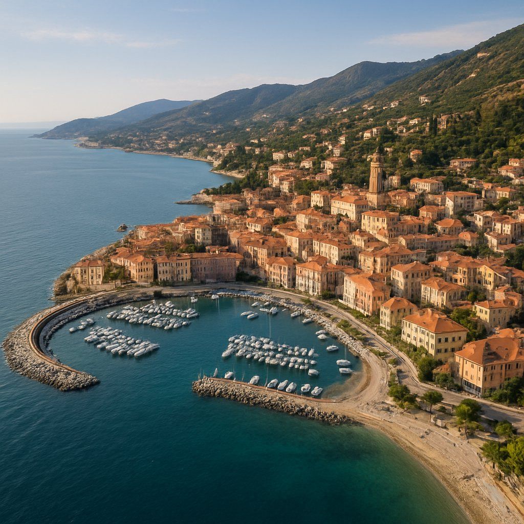 San Remo, Italy Cruise Port - overhead view of the San Remo itinerary stop located in the Europe - Mediterranean cruising region