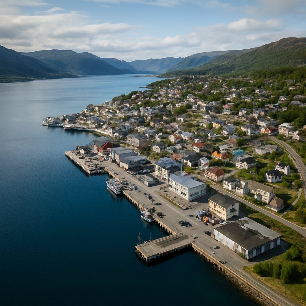 Sandnessjoen, Norway Cruise Port - overhead view of the Sandnessjoen itinerary stop located in the Europe - Northern Europe cruising region
