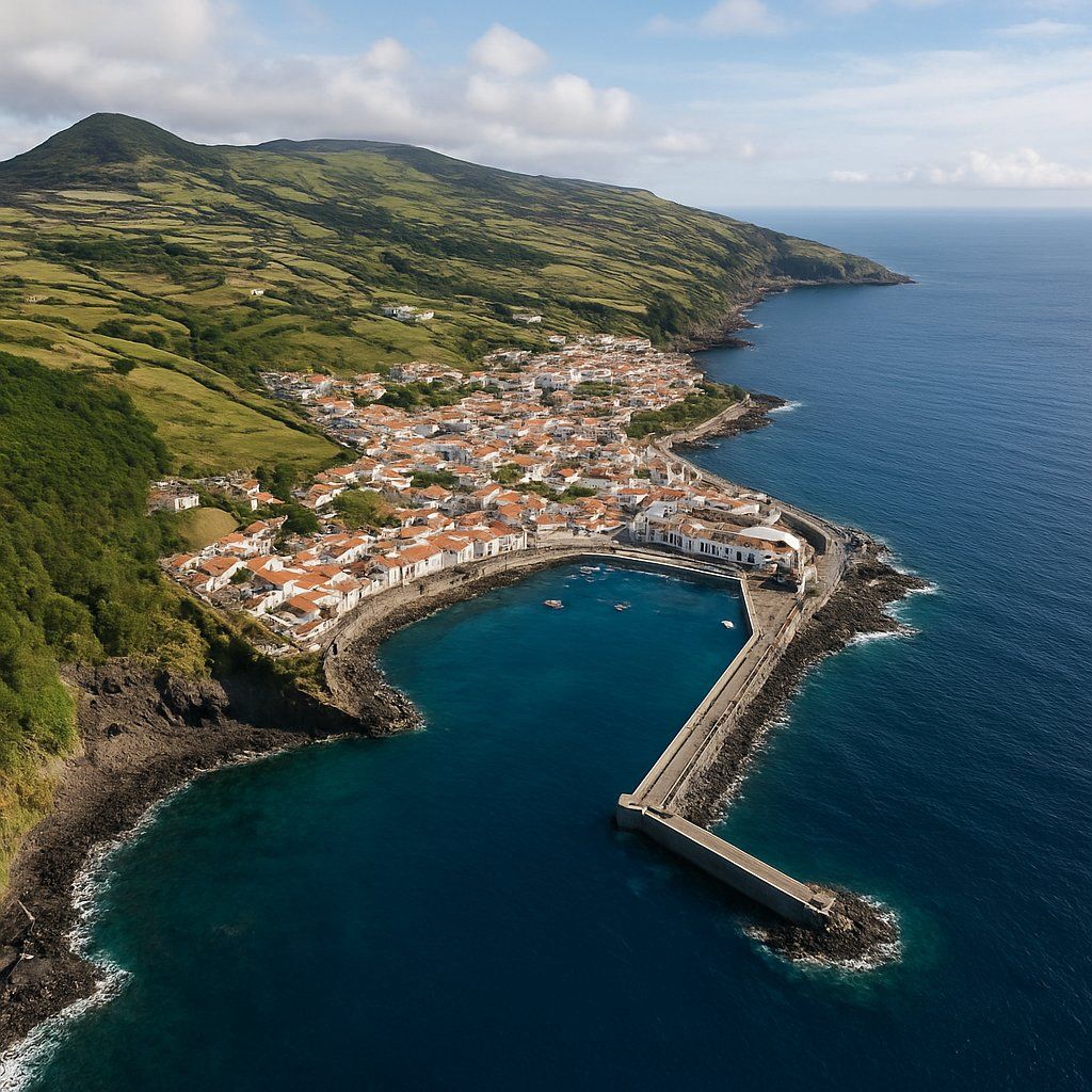 Santa Cruz Das Flores Azores Portugal Cruise Port - overhead view of the Santa Cruz itinerary stop located in the Europe - Western Europe cruising region