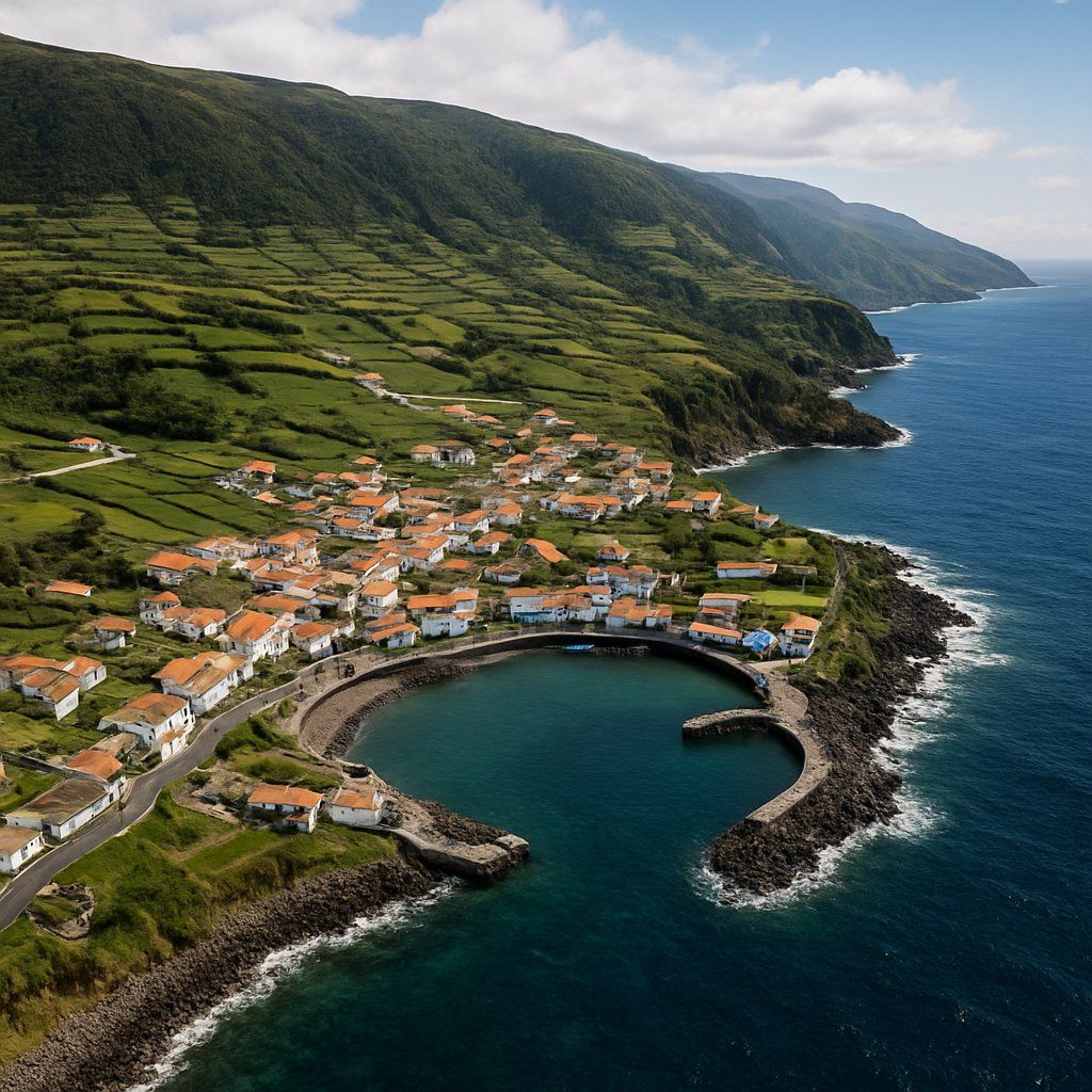 Sao Jorge Calheta Azores Portugal Cruise Port - overhead view of the Sao Jorge itinerary stop located in the Europe - Western Europe cruising region