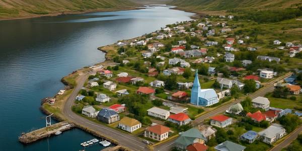 Seydisfjordur, Iceland Cruise Port - overhead view of the Seydisfjordur itinerary stop located in the Polar Regions cruising region