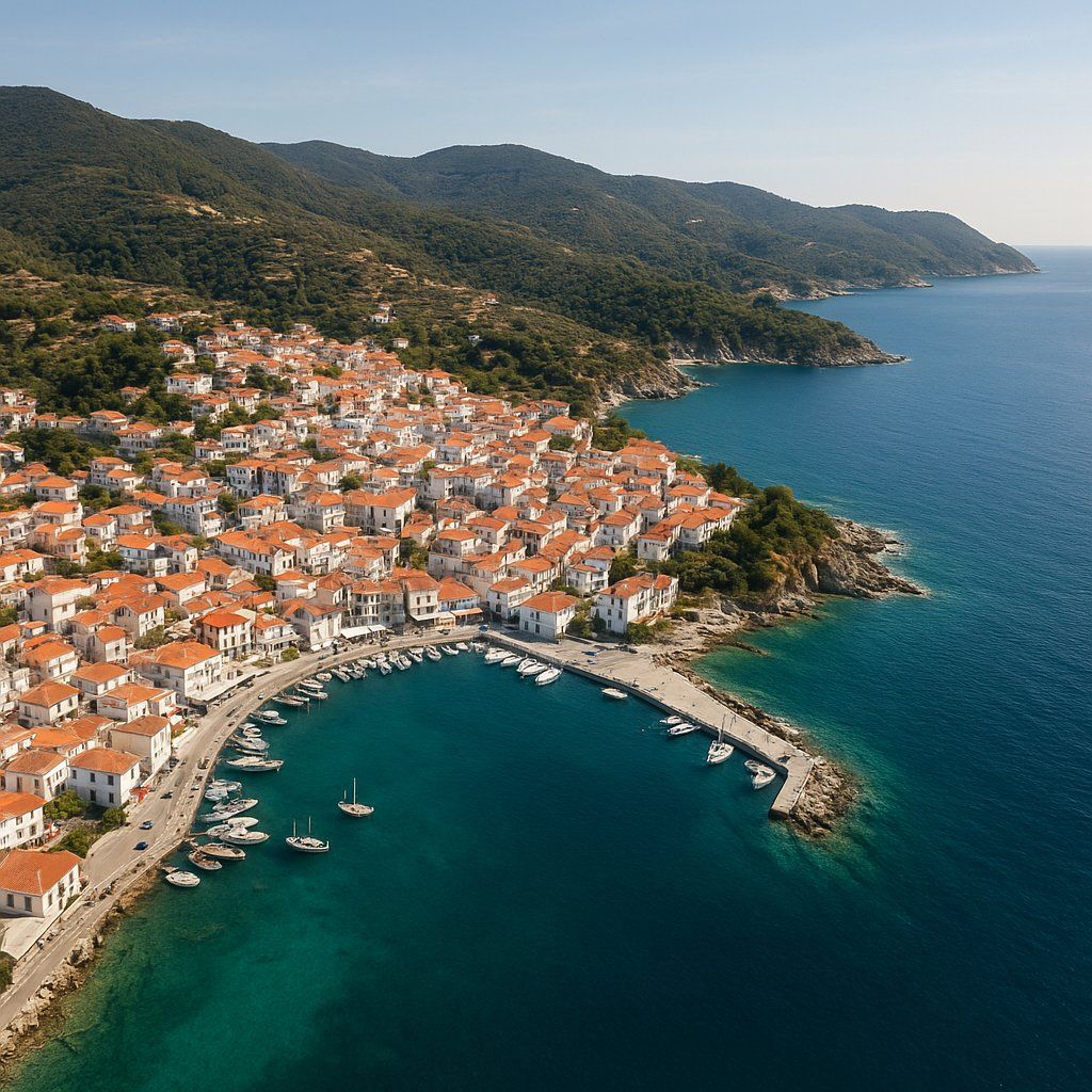 Skopelos Island, Greece Cruise Port - overhead view of the Skopelos Island itinerary stop located in the Europe - Eastern Europe cruising region