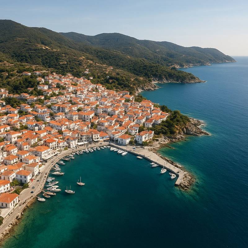 Skopelos Island, Greece Cruise Port - overhead view of the Skopelos Island itinerary stop located in the Europe - Eastern Europe cruising region