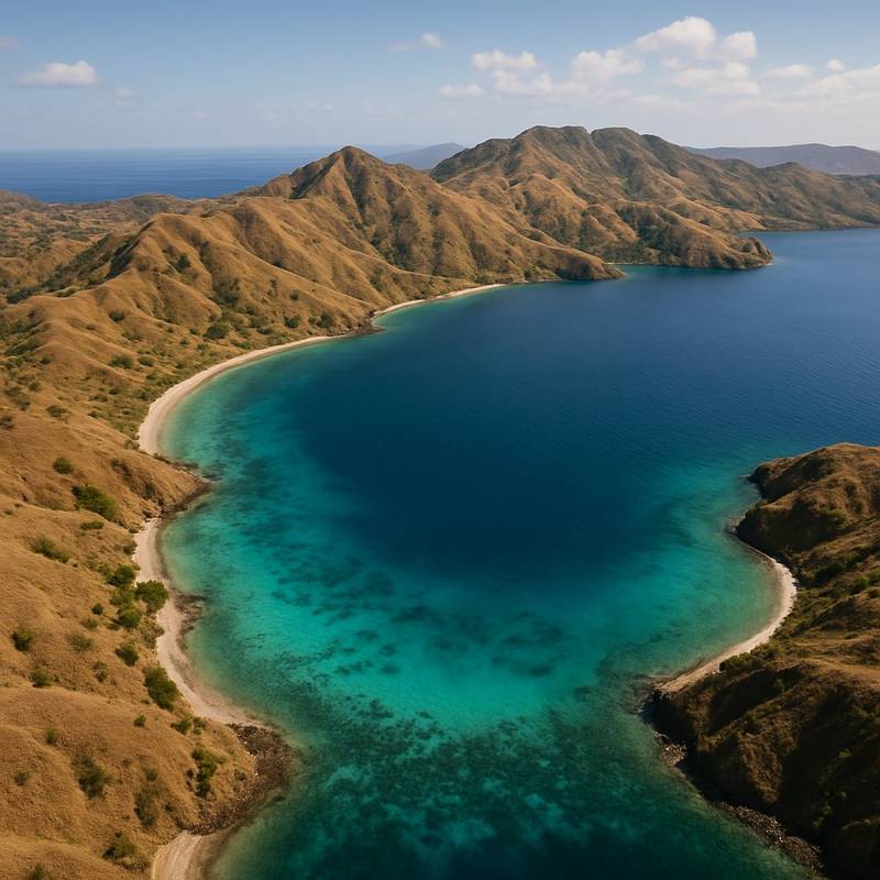 Slawi Bay Komodo Island Indonesia Cruise Port - overhead view of the Slawi Bay itinerary stop located in the South Pacific cruising region