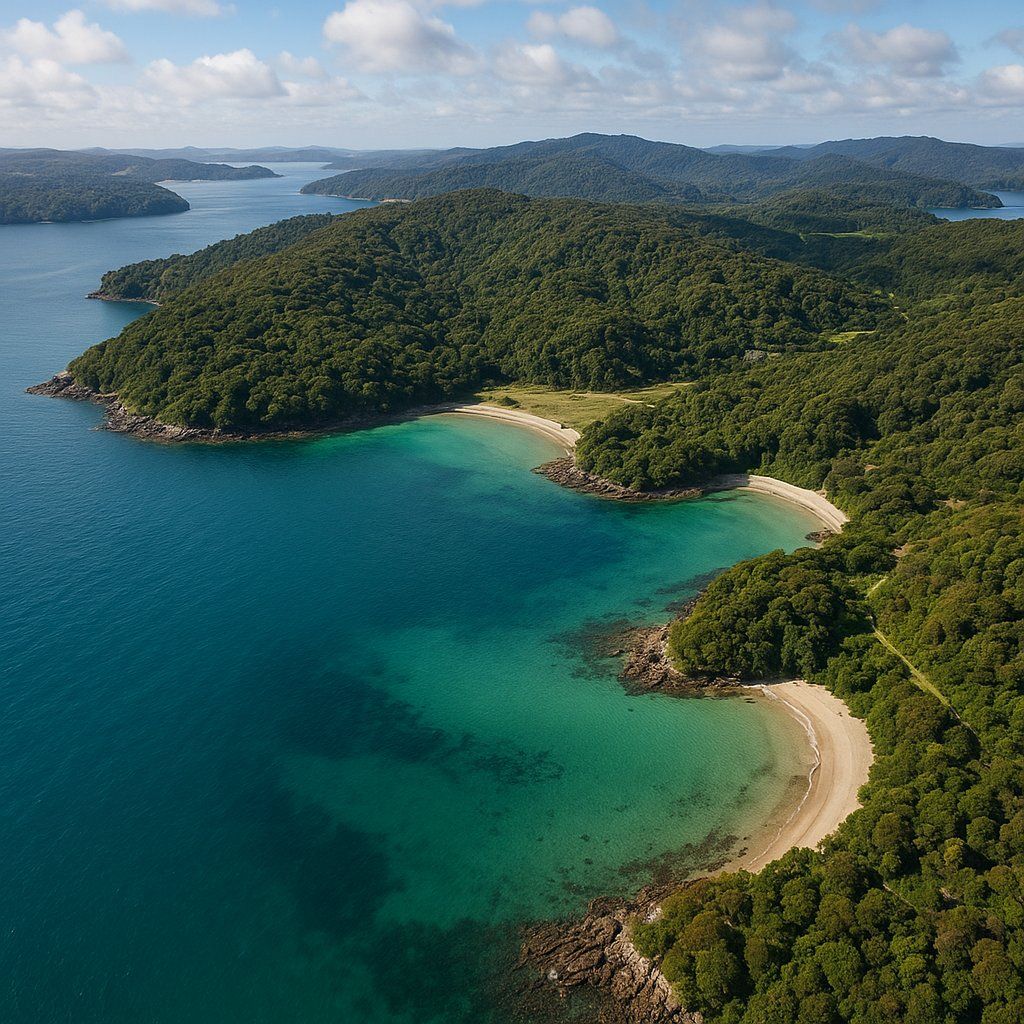 Stewart Island, New Zealand Cruise Port - overhead view of the Stewart Island itinerary stop located in the South Pacific - Australia cruising region