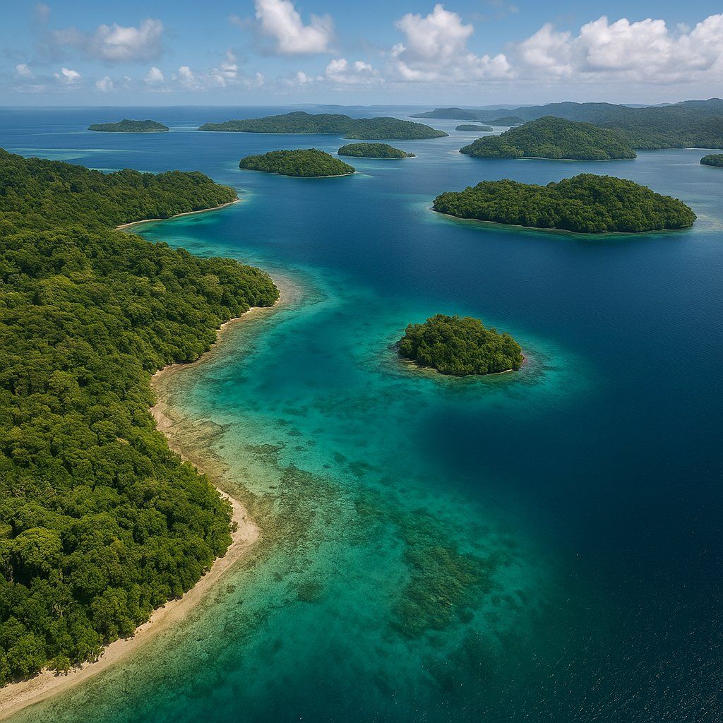 Tami Islands, Papua New Guinea Cruise Port - overhead view of the Tami Islands itinerary stop located in the South Pacific - Australia cruising region