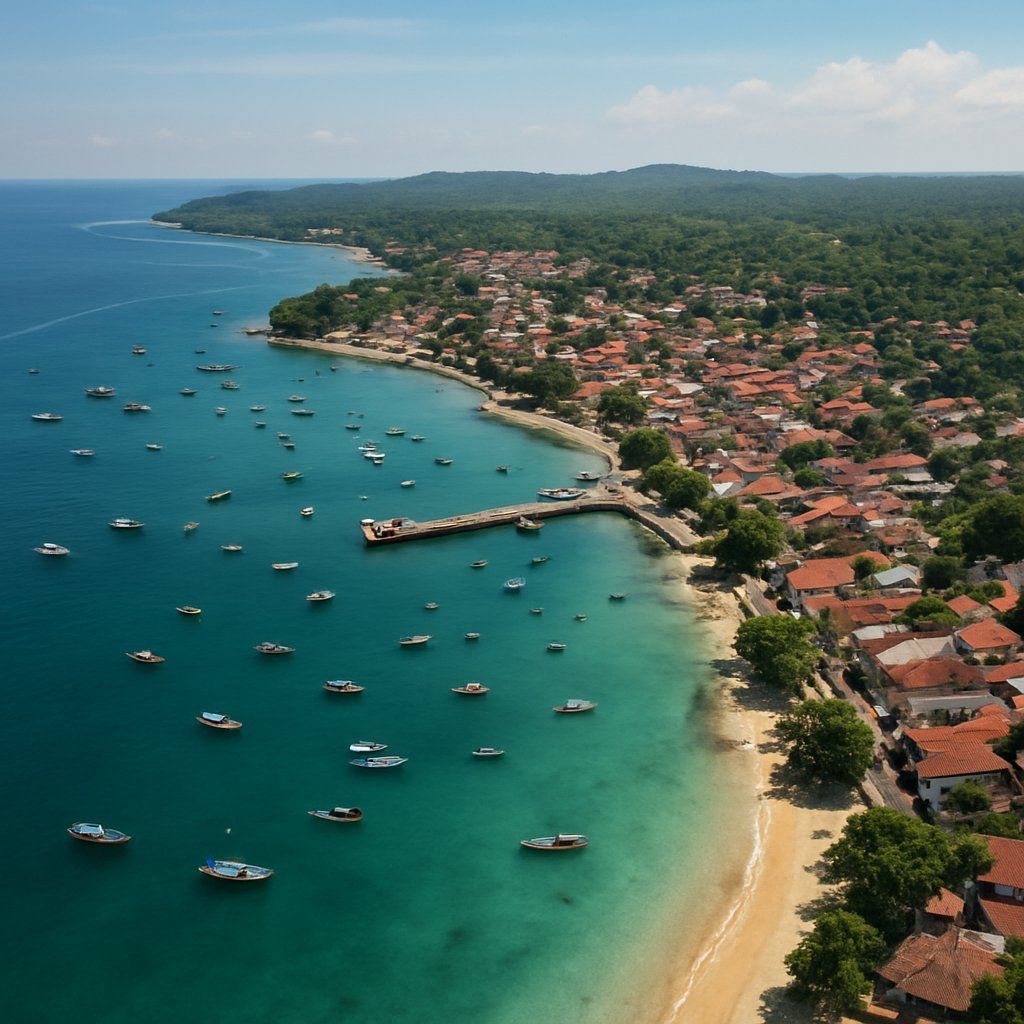 Tanjung Pandan Belitung Islands Indonesia Cruise Port - overhead view of the Tanjung Pandan itinerary stop located in the South Pacific cruising region