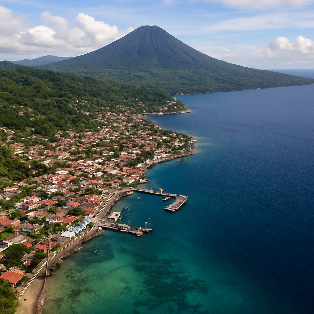 Ternate, Maluku Islands, Indonesia Cruise Port - overhead view of the Ternate itinerary stop located in the South Pacific cruising region