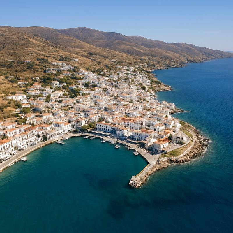 Tinos, Greece Cruise Port - overhead view of the Tinos itinerary stop located in the Europe - Eastern Europe cruising region