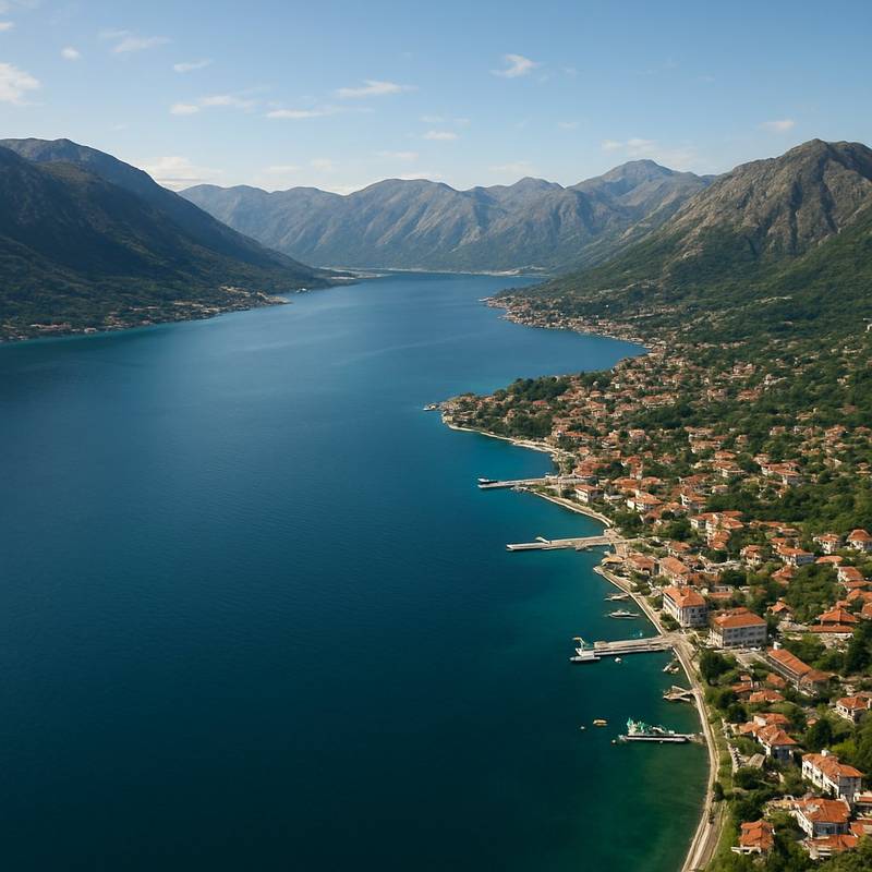 Tivat Bay of Kotor, Montenegro Cruise Port - overhead view of the Tivat itinerary stop located in the Europe - Mediterranean cruising region