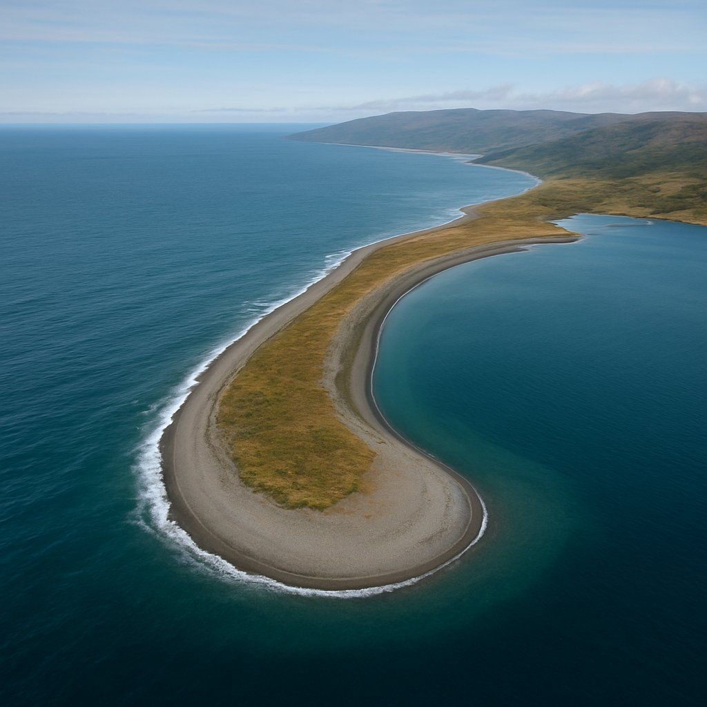 Unga Spit, Aleutian Islands, Alaska Cruise Port - overhead view of the Unga Spit itinerary stop located in the Alaska cruising region