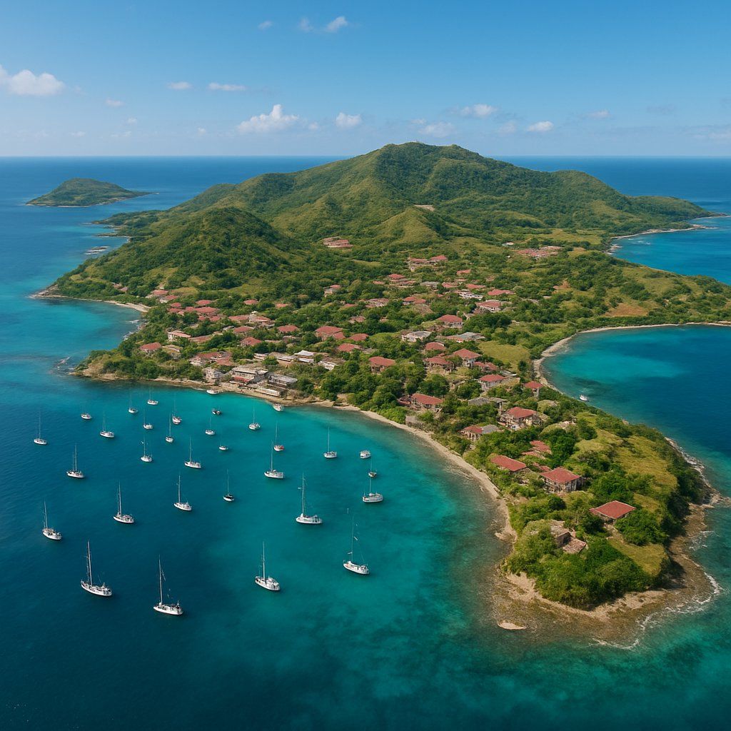Union Island, Grenadines Cruise Port - overhead view of the Union Island itinerary stop located in the Caribbean - Southern cruising region