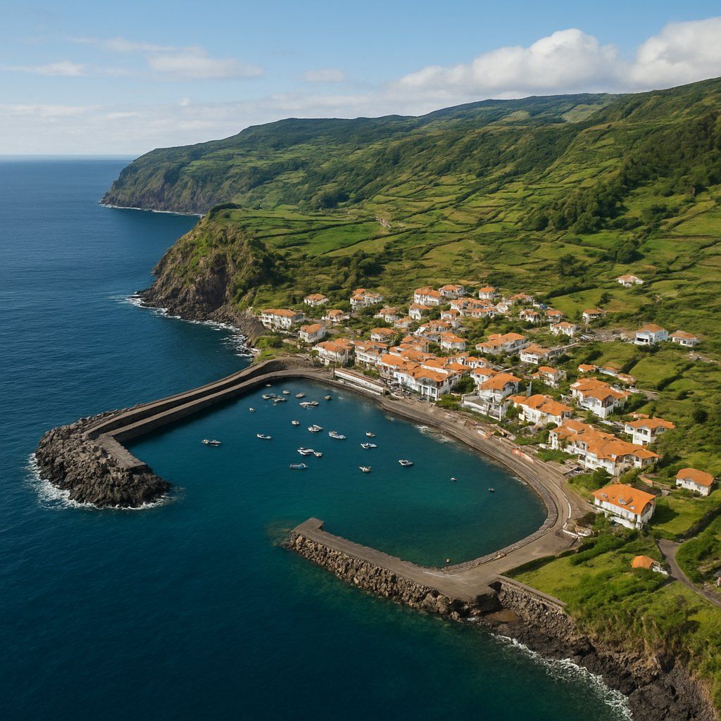 Velas, Sao Jorge, Azores Cruise Port - overhead view of the Velas itinerary stop located in the Europe - Western Europe cruising region