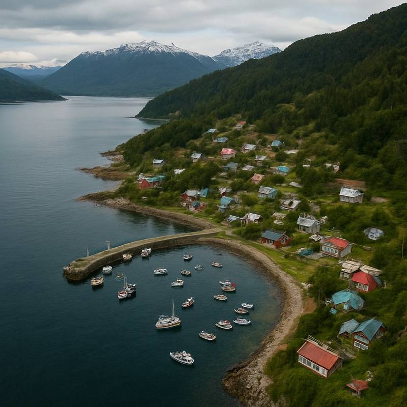 Villa Puerto Eden, Chile Cruise Port - overhead view of the Villa Puerto itinerary stop located in the South America cruising region