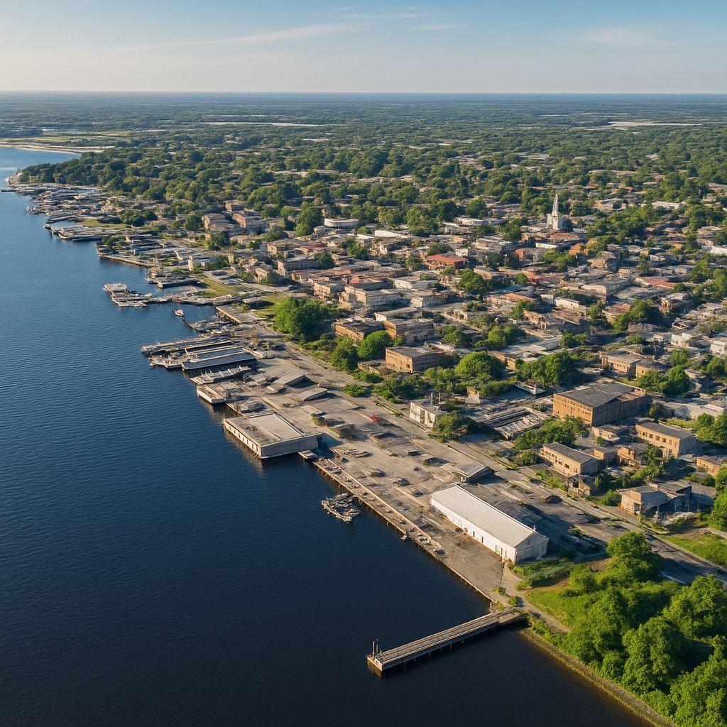 Wilmington, North Carolina Cruise Port - overhead view of the Wilmington itinerary stop located in the River Cruises - United States cruising region