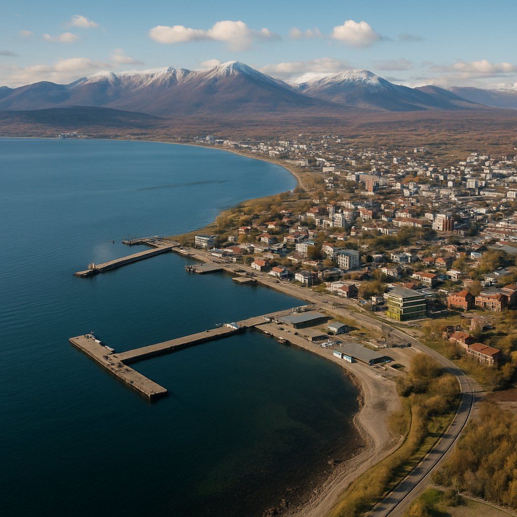 Yuzhno-Sakhalinsk, Russia Cruise Port - overhead view of the Yuzhno-Sakhalins itinerary stop located in the Europe - Northern Europe cruising region